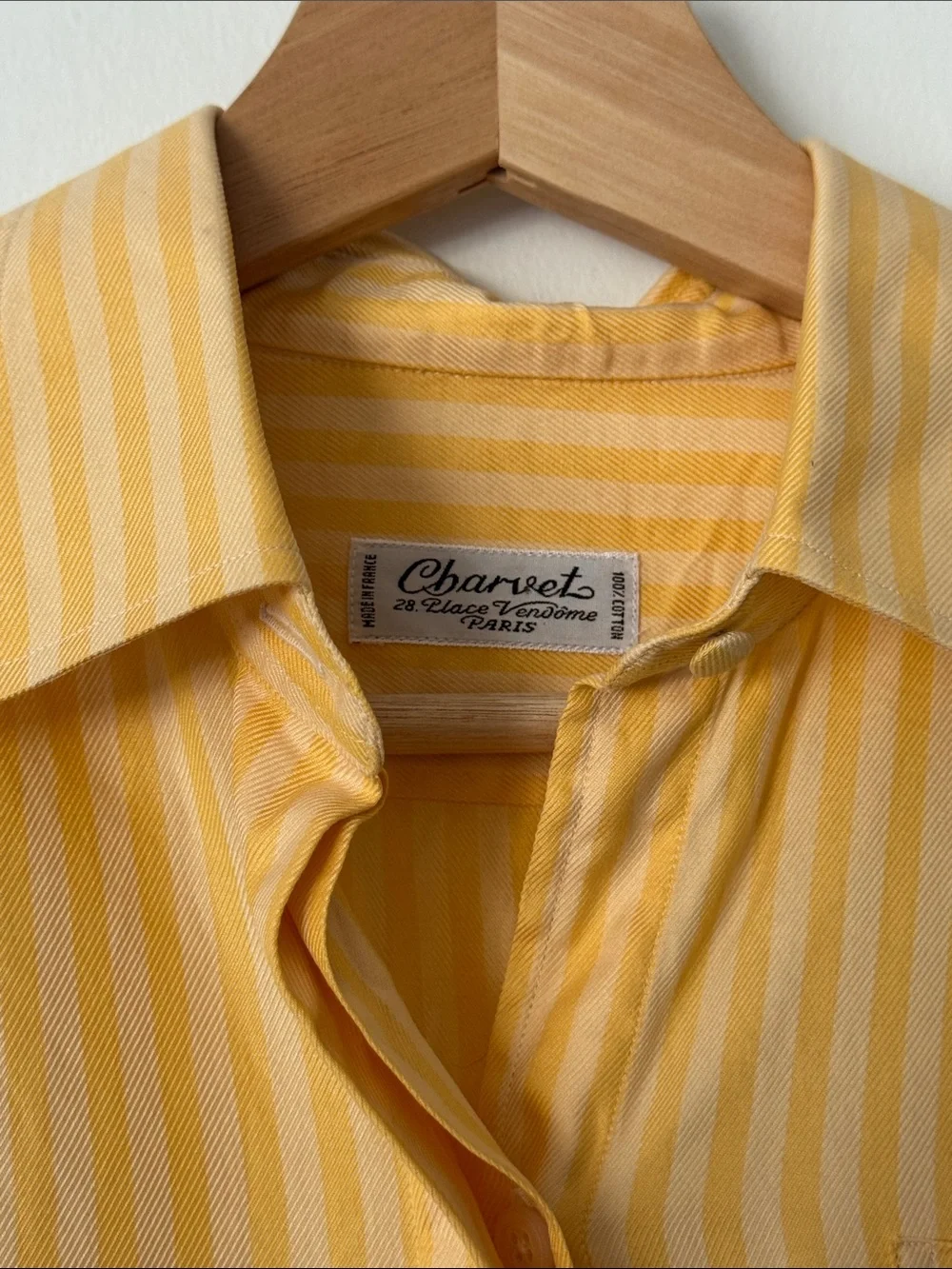 Charvet Cropped Light Yellow Pinstripe Casual Button-Down Shirt - Picture 3 of 9
